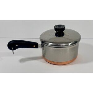Vintage Revere Ware Pre 1968 Copper Bottom Saucepan 1.5 qt With Lid & Black Hand